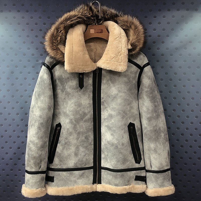 Shearling Sheepskin Real Leather Fur Hood Coat mal..